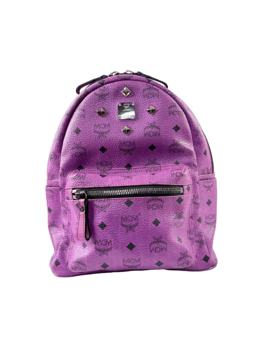 MCM Stark Visetos Purple Leather Backpack